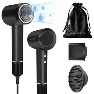 Negative Ions, Professional High-Speed Hair Dryer for Women and Men Fast Drying Low Noise Travel Hairdryer (Black, with Concentrator Nozzle and Diffuser Nozzle) Negative Ions, Professional High-Speed Hair Dryer for Women and Men Fast Drying Low Noise Travel Hairdryer (Black, with Concentrator Nozzle and Diffuser Nozzle)