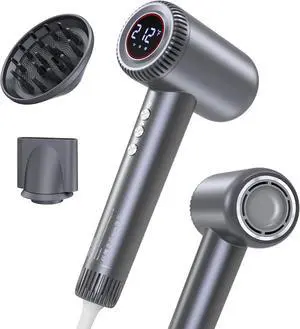 Hair Dryer, 180000 RPM High-Speed Blow Dryer, Negative Lonic Professional Care Hair Dryer, 1600W Low Noise Brushless Motor, Thermo-Control with Magnetic Diffuser and Nozzle for Travel, Salon(Grey) Hair Dryer, 180000 RPM High-Speed Blow Dryer, Negative Lonic Professional Care Hair Dryer, 1600W Low Noise Brushless Motor, Thermo-Control with Magnetic Diffuser and Nozzle for Travel, Salon(Grey)