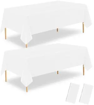White Plastic Tablecloth 2 Pack, 54 X 108 Disposable Rectangle Table Cloth for Birthday Party, Wedding, Anniversary, Picnics, Camping White Plastic Tablecloth 2 Pack, 54 X 108 Disposable Rectangle Table Cloth for Birthday Party, Wedding, Anniversary, Picnics, Camping