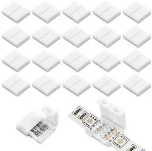 20-Pack PBT Fireproof 4-Pin LED Strip Connectors, Solderless Gapless Adapter for 10mm Wide RGB 5050 Light Strips, Ultra-Stable Extension and Splice Kit for DIY Lighting Projects (10MM-4PIN) 20-Pack PBT Fireproof 4-Pin LED Strip Connectors, Solderless Gapless Adapter for 10mm Wide RGB 5050 Light Strips, Ultra-Stable Extension and Splice Kit for DIY Lighting Projects (10MM-4PIN)