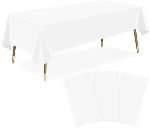 3 Pack Plastic Table Cloth Disposable, White Table Cloth for Rectangle Table, 54 x 108 Inch Disposable Tablecloth for Party, Plastic Table Cover 3 Pack Plastic Table Cloth Disposable, White Table Cloth for Rectangle Table, 54 x 108 Inch Disposable Tablecloth for Party, Plastic Table Cover