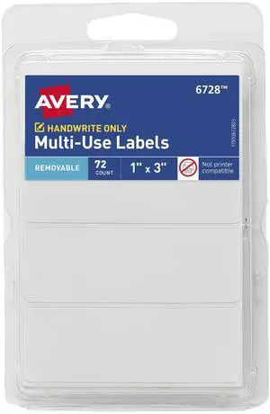 Multi-Use Removable Labels, 1" x 3", White, Non-Printable, 72 Blank Labels Total (6728) Multi-Use Removable Labels, 1" x 3", White, Non-Printable, 72 Blank Labels Total (6728)