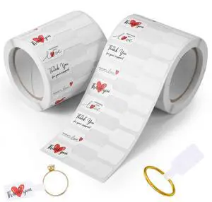 1000 Pcs Jewelry Price Tags Stickers, 2 Rolls Heart Design Self Adhesive Jewelry Price Tags, White Thank You Identification Stickers for Ring, Necklace, Bracelet, Earring Display 1000 Pcs Jewelry Price Tags Stickers, 2 Rolls Heart Design Self Adhesive Jewelry Price Tags, White Thank You Identification Stickers for Ring, Necklace, Bracelet, Earring Display