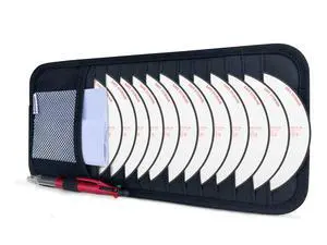 CD Case Holder for Car - Sun Visor Organizer for 12 CDs/Dvds, 1 Mesh Pocket & 1 Horizontal Pen Holder - Safe, Ergonomic Design (Black) CD Case Holder for Car - Sun Visor Organizer for 12 CDs/Dvds, 1 Mesh Pocket & 1 Horizontal Pen Holder - Safe, Ergonomic Design (Black)
