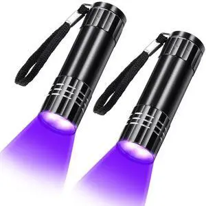 2 Pcs UV Blacklight Flashlights LED Handheld Mini Light Flashlight Small Portable Detector 395nm 9 LED Light for Pet, Carpet Dry Stains Detection, Spot Scorpions, Resin Curing (Black) 2 Pcs UV Blacklight Flashlights LED Handheld Mini Light Flashlight Small Portable Detector 395nm 9 LED Light for Pet, Carpet Dry Stains Detection, Spot Scorpions, Resin Curing (Black)