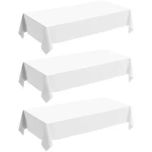 White Disposable Plastic Tablecloth, 3 Pack Table Cloths Disposable for Indoor or Outdoor Birthdays Christmas Buffet Table-54" x 108" (White, 3 Pack) White Disposable Plastic Tablecloth, 3 Pack Table Cloths Disposable for Indoor or Outdoor Birthdays Christmas Buffet Table-54" x 108" (White, 3 Pack)