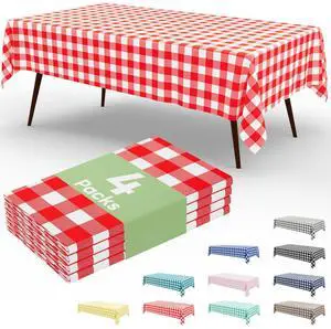 4 Packs Buffalo Disposable Table Cloth, 54 x 108 Inch Waterproof Plastic Tablecloth, Rectangle Red and White Checkered Table Covers for Picnic, Birthday, Party, Back to School 4 Packs Buffalo Disposable Table Cloth, 54 x 108 Inch Waterproof Plastic Tablecloth, Rectangle Red and White Checkered Table Covers for Picnic, Birthday, Party, Back to School