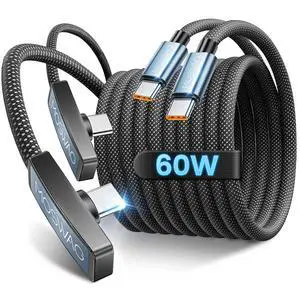 90 Degree USB C to C Cable 60W 2Pack 6.6ft Fast Charging Right Angle 90 Degree USB C to C Cable 60W 2Pack 6.6ft Fast Charging Right Angle