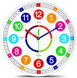 Kids Wall Clock - Non-Ticking, Battery Operated Time Teaching Clock for Kids, Ideal for Childrens Bedrooms, Playrooms, and Stylish Home Décor White, 8 Inch Kids Wall Clock - Non-Ticking, Battery Operated Time Teaching Clock for Kids, Ideal for Childrens Bedrooms, Playrooms, and Stylish Home Décor White, 8 Inch