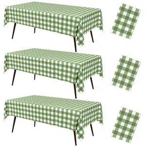 3 Packs Buffalo Disposable Table Cloth, 54 x 108 Inch Waterproof Plastic Tablecloth, Rectangle Sage Green and White Checkered Table Covers for Picnic, Birthday, Party, Back to School 3 Packs Buffalo Disposable Table Cloth, 54 x 108 Inch Waterproof Plastic Tablecloth, Rectangle Sage Green and White Checkered Table Covers for Picnic, Birthday, Party, Back to School