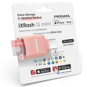 Micro SD Card Reader for iPhone 17/16/15, iPad, Android, Mac, PC, Laptop, USB C Memory Card Reader Adapter, Auto Photo Backup, Apple MFi Photo Stick Phone Drive iXflash Q mini w/Free App Pink Micro SD Card Reader for iPhone 17/16/15, iPad, Android, Mac, PC, Laptop, USB C Memory Card Reader Adapter, Auto Photo Backup, Apple MFi Photo Stick Phone Drive iXflash Q mini w/Free App Pink