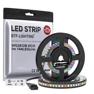 WS2812B ECO RGB LED Strip,UL Listed,Individually Addressable,3.28FT 144LED/m 144Pixel DC5V 5050SMD,Alloy Wire Flexible 3M Tape for DIY Chasing Color Project IP30(No Adapter or Controller) WS2812B ECO RGB LED Strip,UL Listed,Individually Addressable,3.28FT 144LED/m 144Pixel DC5V 5050SMD,Alloy Wire Flexible 3M Tape for DIY Chasing Color Project IP30(No Adapter or Controller)