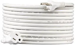 Extension Cord, 20 Ft, 3 Prong Outlet Extender, Indoor Power Cord, 13 Amps, 125V, White Extension Cord, 20 Ft, 3 Prong Outlet Extender, Indoor Power Cord, 13 Amps, 125V, White