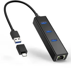 USB-C to Ethernet Adapter, 3-Port USB 3.0 Hub with Gigabit Ethernet, Aluminum USB to RJ45 LAN Network Converter 10/100/1000 Mbps for MacBook, Laptop USB-C to Ethernet Adapter, 3-Port USB 3.0 Hub with Gigabit Ethernet, Aluminum USB to RJ45 LAN Network Converter 10/100/1000 Mbps for MacBook, Laptop