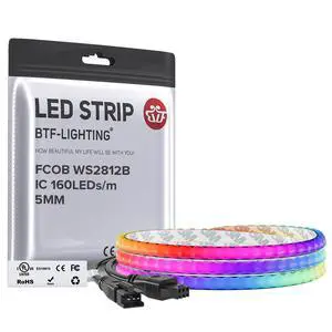 FCOB COB XGB1338(WS2812B) IC RGB 160LED/m 160IC LED Strip DC5V 3.2FT Individual Addressable Flexible High Density Uniform Light Dream Chasing Color 0.19in Width(NO Adapter or Controller) FCOB COB XGB1338(WS2812B) IC RGB 160LED/m 160IC LED Strip DC5V 3.2FT Individual Addressable Flexible High Density Uniform Light Dream Chasing Color 0.19in Width(NO Adapter or Controller)