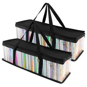 CD Storage Bags (2 Pack) - Transparent PVC Media Storage - Water Resistant Holder Case With Handles - Clear Plastic Carrying Game Bag for Albums, Video Games, Books CD Storage Bags (2 Pack) - Transparent PVC Media Storage - Water Resistant Holder Case With Handles - Clear Plastic Carrying Game Bag for Albums, Video Games, Books