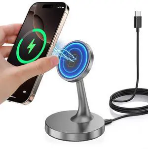 Magnetic Wireless Charger iPhone Stand, 15W Fast Mag-Safe Charger iPhone 17/17 Air/17 Pro/17 Pro Max 16/15/14/13/12 Series Magnet Wireless Charging Station/Pad/AirPods for Home, Office, Travel Magnetic Wireless Charger iPhone Stand, 15W Fast Mag-Safe Charger iPhone 17/17 Air/17 Pro/17 Pro Max 16/15/14/13/12 Series Magnet Wireless Charging Station/Pad/AirPods for Home, Office, Travel