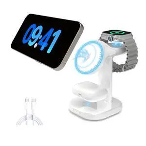 3 in 1 Wireless Charging Station for Magsafe Charger Stand,Magnetic Phone Charger for iPhone,for Apple Watch,for Airpods,for Magsafe Charging Station (White) 3 in 1 Wireless Charging Station for Magsafe Charger Stand,Magnetic Phone Charger for iPhone,for Apple Watch,for Airpods,for Magsafe Charging Station (White)