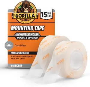 Invisible Hold Mounting Tape, 1" x 60" (Pack of 2), Holds up to 15 lbs, Clear Double-Sided Tape for Strong, Permanent Bond, Discreet Adhesive for Classroom and Study Space Setup Invisible Hold Mounting Tape, 1" x 60" (Pack of 2), Holds up to 15 lbs, Clear Double-Sided Tape for Strong, Permanent Bond, Discreet Adhesive for Classroom and Study Space Setup