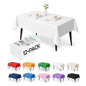 12-Pack White Plastic Tablecloths 54 x 108 Inch Disposable Table Covers for Rectangle Tables, Heavy Duty & Waterproof for Parties, Events, Banquets Plastic Table Cover, White 12-Pack White Plastic Tablecloths 54 x 108 Inch Disposable Table Covers for Rectangle Tables, Heavy Duty & Waterproof for Parties, Events, Banquets Plastic Table Cover, White
