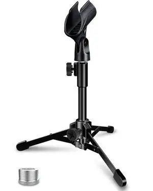 Desktop Mic Stand Portable Foldable Tripod with Mic Clip Holder and 5/8" Male to 3/8" Female Screw Adjustable Microphone Stand. Desktop Mic Stand Portable Foldable Tripod with Mic Clip Holder and 5/8" Male to 3/8" Female Screw Adjustable Microphone Stand.