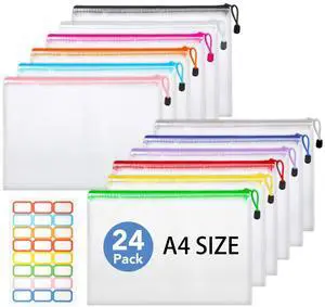 24 Pack Mesh Zipper Pouch Bags, A4 Letter Size Mesh Bag with Sticky Labels - 12 Colors Waterproof Zipper Bags for Board Game, Puzzle, Office Files, Travel and Home Storage 24 Pack Mesh Zipper Pouch Bags, A4 Letter Size Mesh Bag with Sticky Labels - 12 Colors Waterproof Zipper Bags for Board Game, Puzzle, Office Files, Travel and Home Storage