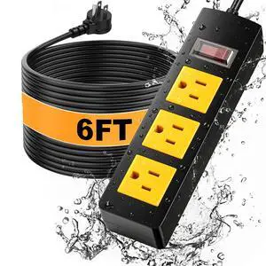 Outdoor Power Strip with Extension Cord 6FT, Weatherproof Surge Protector, 3 Shockproof Outlets & Overload Safety Wall Mount Power Strip for Home/Outdoor Patio, Christmas Lights Outdoor Power Strip with Extension Cord 6FT, Weatherproof Surge Protector, 3 Shockproof Outlets & Overload Safety Wall Mount Power Strip for Home/Outdoor Patio, Christmas Lights