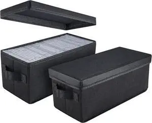 CD Storage Boxes - Pack of 2 CD Case Holder - 13.2" x5.9" x 5.3", Container holds 60 CDs in full jewel cases, 120 CDs in slim cases, and 330 discs in CD sleeves - Black (2 Pack) CD Storage Boxes - Pack of 2 CD Case Holder - 13.2" x5.9" x 5.3", Container holds 60 CDs in full jewel cases, 120 CDs in slim cases, and 330 discs in CD sleeves - Black (2 Pack)