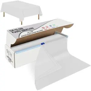 White Disposable Plastic Table Cloth Roll 54" X 100', Plastic Table Cover with Cutter Box, Cut to Size Disposable Tablecloth for Parties White Disposable Plastic Table Cloth Roll 54" X 100', Plastic Table Cover with Cutter Box, Cut to Size Disposable Tablecloth for Parties