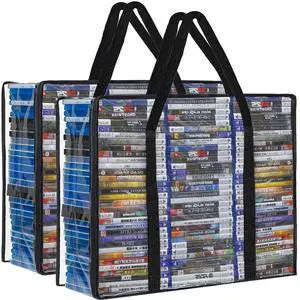 CD DVD Storage Bags, 2-Pack Clear Blu-ray Storage Bags with Zipper & Handles | Holds 180 Blu-Ray, 140 DVD | Media & Video Game Storage Organizer for VHS, Discs CD DVD Storage Bags, 2-Pack Clear Blu-ray Storage Bags with Zipper & Handles | Holds 180 Blu-Ray, 140 DVD | Media & Video Game Storage Organizer for VHS, Discs