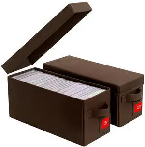 CD Storage Boxes 2 Pack Brown Disc Organizer with Lids, Holds 35 CDs in Standard Jewel Cases per Box, Sturdy & Stackable CD Holder for Media, DVDs, and Discs CD Storage Boxes 2 Pack Brown Disc Organizer with Lids, Holds 35 CDs in Standard Jewel Cases per Box, Sturdy & Stackable CD Holder for Media, DVDs, and Discs
