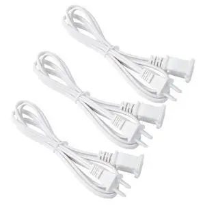 White Extension Cord 5 Foot, Single Plug Appliance Power Cable 18 Gauge, Two Prong Male Female, for NEMA 5-15P to NEMA 5-15R, Ideal for Home Office Electronics, 3 Pack White Extension Cord 5 Foot, Single Plug Appliance Power Cable 18 Gauge, Two Prong Male Female, for NEMA 5-15P to NEMA 5-15R, Ideal for Home Office Electronics, 3 Pack