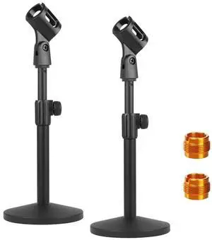 2 Pcs Microphone Stand Desktop, Adjustable Table Mic Stand with Mic Clip and 5/8" Male to 3/8" Female Screw Adapter, Heavy Base, Compatible with Most Mics 2 Pcs Microphone Stand Desktop, Adjustable Table Mic Stand with Mic Clip and 5/8" Male to 3/8" Female Screw Adapter, Heavy Base, Compatible with Most Mics