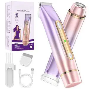 Bikini Trimmer for Women, 2-in-1 Electric Razor for Pubic Hair & Body - IPX7 Waterproof, Rechargeable Cordless Groomer for Legs, Underarm & Face (Mauve) Bikini Trimmer for Women, 2-in-1 Electric Razor for Pubic Hair & Body - IPX7 Waterproof, Rechargeable Cordless Groomer for Legs, Underarm & Face (Mauve)