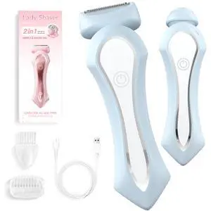 Bikini Trimmer for Women, 2-in-1 Electric Razors Dual Head, IPX7 Waterproof Body Hair Trimmer, Bikini Shave with Battery Level, USB-C, Wet Dry Use, Hair Remover for Legs Underarm Pubic Arm Face, Blue Bikini Trimmer for Women, 2-in-1 Electric Razors Dual Head, IPX7 Waterproof Body Hair Trimmer, Bikini Shave with Battery Level, USB-C, Wet Dry Use, Hair Remover for Legs Underarm Pubic Arm Face, Blue