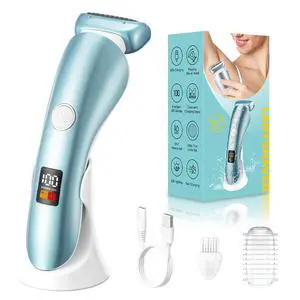 Electric Razors for Women, Bikini Trimmer Wet & Dry Use, Painless Pubic Hair Trimmer, Rechargeable Electric Shaver for Legs, Face, Pubic Hair, Underarms with Detachable Head, Blue Electric Razors for Women, Bikini Trimmer Wet & Dry Use, Painless Pubic Hair Trimmer, Rechargeable Electric Shaver for Legs, Face, Pubic Hair, Underarms with Detachable Head, Blue