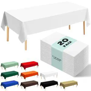 20 Pack White Disposable Plastic Table Cloth, 54" x 108" Rectangle Premium Disposable Tablecloth for 6 to 8 Foot Party Birthday Wedding Indoor or Outdoor (20 Pack-Rectangle, White) 20 Pack White Disposable Plastic Table Cloth, 54" x 108" Rectangle Premium Disposable Tablecloth for 6 to 8 Foot Party Birthday Wedding Indoor or Outdoor (20 Pack-Rectangle, White)