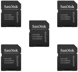 5 Pack -Sandisk MicroSD MicroSDHC to SD SDHC Adapter. Works with Memory Cards up to 32GB Capacity (Bulk Packaged). 5 Pack -Sandisk MicroSD MicroSDHC to SD SDHC Adapter. Works with Memory Cards up to 32GB Capacity (Bulk Packaged).