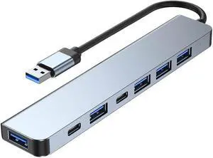 USB 3.0 Hub Splitter, 7 in 1 Aluminum USB Extender with Power Port, USBA to USB C Adapter for PC Laptop USB 3.0 Hub Splitter, 7 in 1 Aluminum USB Extender with Power Port, USBA to USB C Adapter for PC Laptop