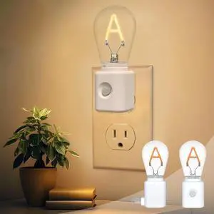 Plug-in LED Night Light with Motion Sensor, Dimmable 2200K Warm, A-Type Nightlight with Adjustable Brightness, 2-Pack Plug-in LED Night Light with Motion Sensor, Dimmable 2200K Warm, A-Type Nightlight with Adjustable Brightness, 2-Pack