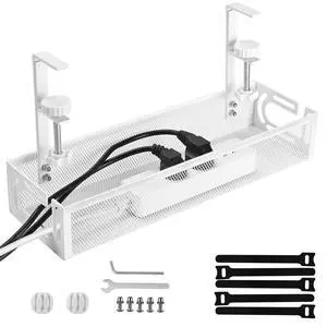 Under Desk Cable Management Tray Small Clamp-Mounted Wire Organizer & Cord Management Under Desk Holder, No-Drill Metal Cable Tray for Home Office (White) Under Desk Cable Management Tray Small Clamp-Mounted Wire Organizer & Cord Management Under Desk Holder, No-Drill Metal Cable Tray for Home Office (White)