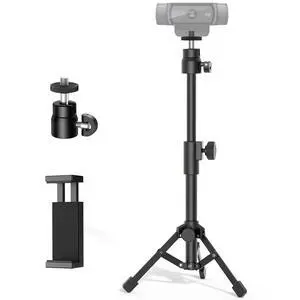 Webcam Tripod, Extendable Webcam Stand for Desk Camera Stand Mount with Phone Holder for Webcam C922 C930e C920S C920 C615 C960 C920x BRIO 4K NexiGo N60, Right Light, GoPro with 1/4" Thread Webcam Tripod, Extendable Webcam Stand for Desk Camera Stand Mount with Phone Holder for Webcam C922 C930e C920S C920 C615 C960 C920x BRIO 4K NexiGo N60, Right Light, GoPro with 1/4" Thread