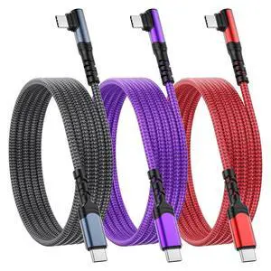 Right Angle USB C to USB C Cable 10FT,3 Pack 60W Type C to C Charger Cord Right Angle USB C to USB C Cable 10FT,3 Pack 60W Type C to C Charger Cord