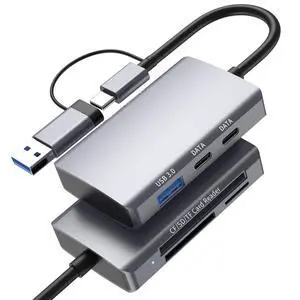6-in-1 CF/SD/TF Card Reader with Dual USB-C Hub - USB 3.0 Card Reader Adapter for Computer/Android/Micro SD/, Memory Stick Pro Duo Adapter, 5Gbps High-Speed Data Transfer 6-in-1 CF/SD/TF Card Reader with Dual USB-C Hub - USB 3.0 Card Reader Adapter for Computer/Android/Micro SD/, Memory Stick Pro Duo Adapter, 5Gbps High-Speed Data Transfer