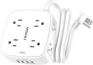 5Ft Surge Protector Power Strip - 8 Widely Outlets with 4 USB Ports, 3 Side Outlet Extender with 5 Feet Extension Cord, Flat Plug, Wall Mount, Desk USB Charging Station, ETL,White 5Ft Surge Protector Power Strip - 8 Widely Outlets with 4 USB Ports, 3 Side Outlet Extender with 5 Feet Extension Cord, Flat Plug, Wall Mount, Desk USB Charging Station, ETL,White