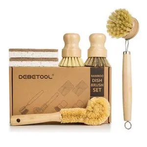6-Piece Bamboo Dish Brush Set with Coconut Sponge 6-Piece Bamboo Dish Brush Set with Coconut Sponge