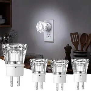 4-Pack LED Night Lights, 5000K Daylight 50LM, Crystal Acrylic Crown Design 4-Pack LED Night Lights, 5000K Daylight 50LM, Crystal Acrylic Crown Design