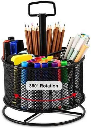 Mesh Desk Organizer, 360-Degree Rotating Multi-Functional Pen Holder, 4 Compartments Desktop Stationary Organizer, Home Office Art Supply Storage Box Caddy (Black) Mesh Desk Organizer, 360-Degree Rotating Multi-Functional Pen Holder, 4 Compartments Desktop Stationary Organizer, Home Office Art Supply Storage Box Caddy (Black)