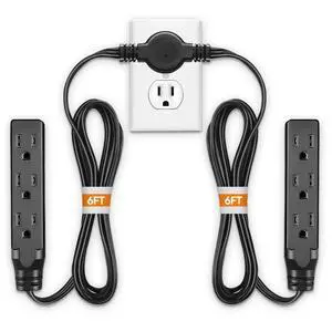 Twin Extension Cord Power Strip - 12FT Dual Extension with Flat Wall Plug, Split Extension Cord with Multiple Outlets,Double Head Outlet for Behind Bed, Couch,Indoor Flush Design(Black) Twin Extension Cord Power Strip - 12FT Dual Extension with Flat Wall Plug, Split Extension Cord with Multiple Outlets,Double Head Outlet for Behind Bed, Couch,Indoor Flush Design(Black)
