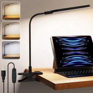 LED Clip on Light, 3 Color Modes & 10 Brightness Levels, 360° Flexible Gooseneck Clamp Lamp, Ultra Wide Brightness Range, USB Eye-Caring Table Light for Home Office/Reading/Painting, Black LED Clip on Light, 3 Color Modes & 10 Brightness Levels, 360° Flexible Gooseneck Clamp Lamp, Ultra Wide Brightness Range, USB Eye-Caring Table Light for Home Office/Reading/Painting, Black